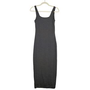Good American Women's M Sleeveless Bodycon Maxi Dress Black‎ White Stripe Basic